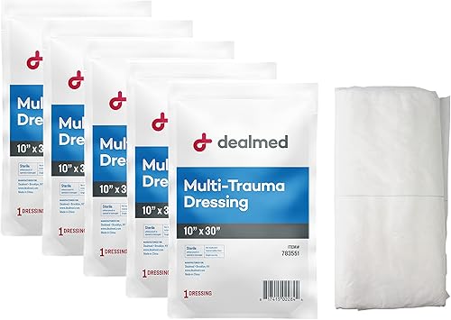 Dealmed Apósito multitrauma de 10 x 30 pulgadas, almohadilla estéril de gran tamaño de emergencia, absorción superior, protección y relleno,