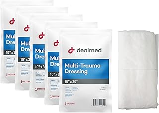 Dealmed 10" x 30" Multi-Trauma Dressing – Sterile Emergency Oversized Pad, Superior Absorbency, Protection and Padding, Wound Care Product for First Aid Kit (Pack of 5)