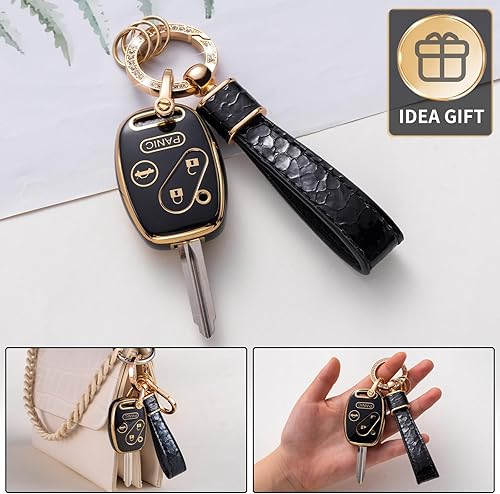 Miniatura 5 de Funda protectora para llavero Honda, compatible con Accord 2003-2012CivicCR-V Pilot Fit Odyssey Ridgeline Smart Key Holder con cordón de cuero,