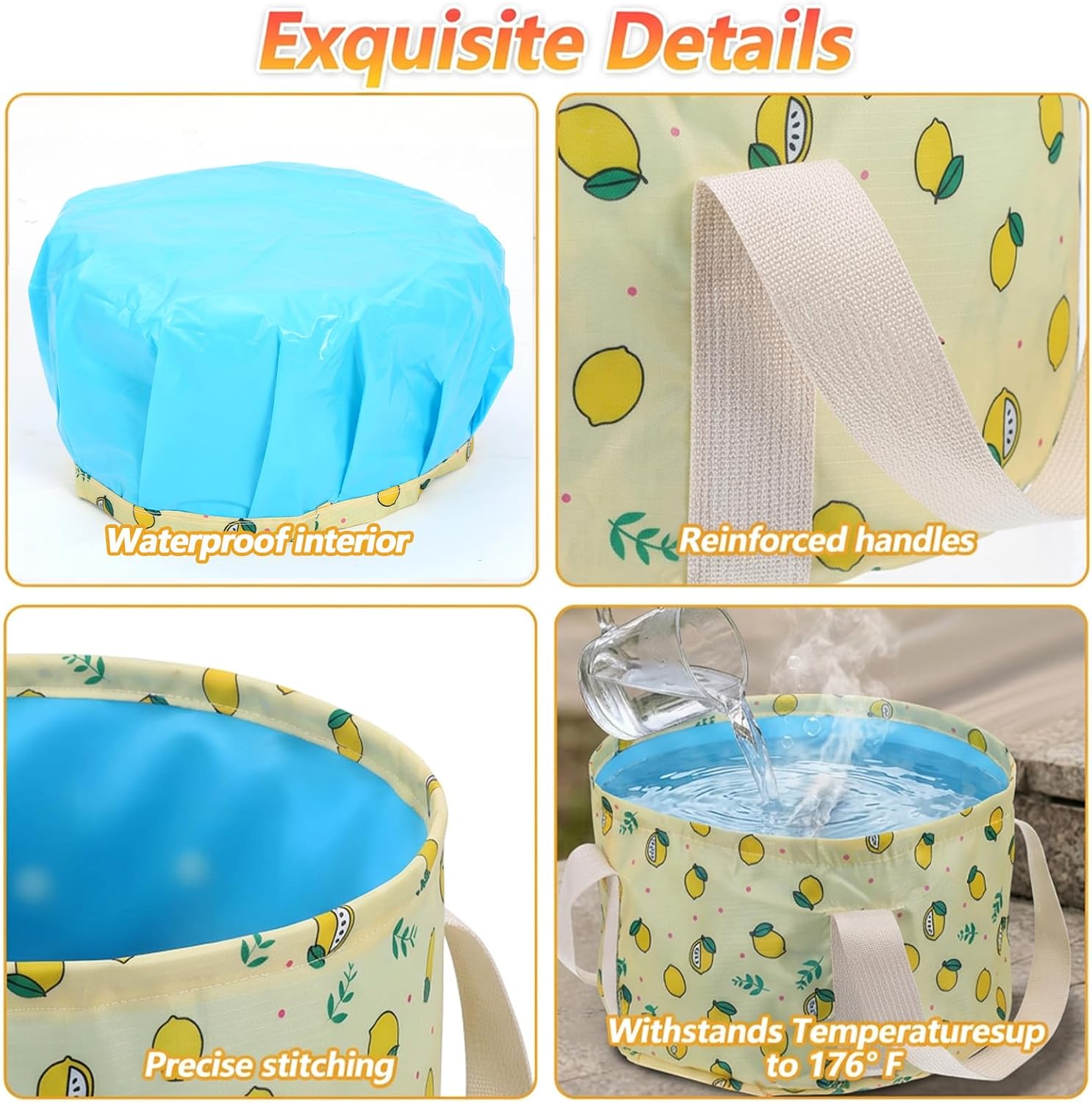 Foldable Bucket for Soaking Feet, Portable Foot Bath Tub Spa Basin Yellow Footbath Bucket for Travel Home Pedicure Outdoor Camping/Wash Face Vegetables Fruits(Yellow)