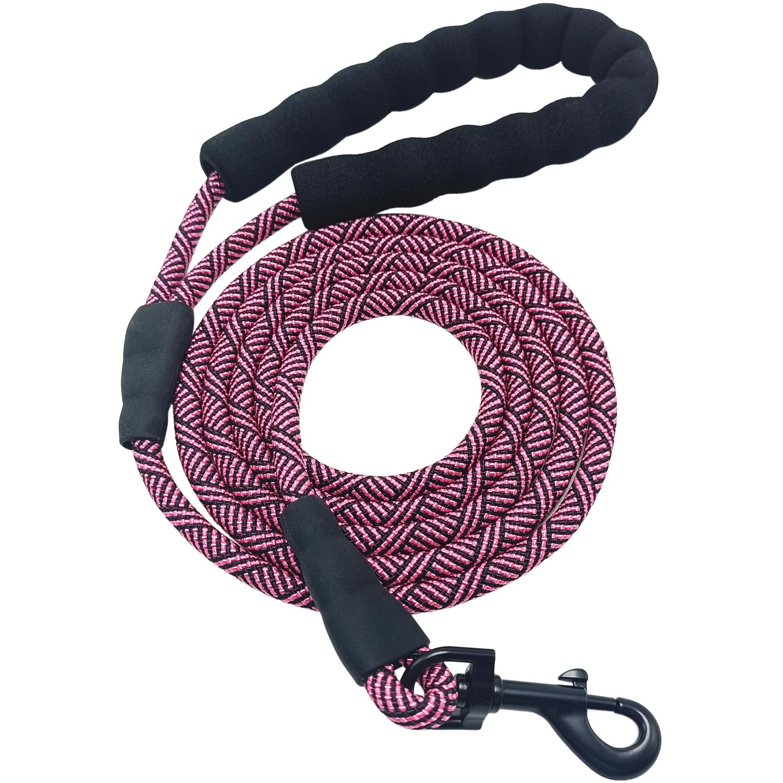 MayPaw 6FT Small Dog Leash, 1/4" Lightweight Puppy Leash for Pet Training Walking, Soft Padded Handle Rope Dog Lead (1/4" 6', Pink Black)