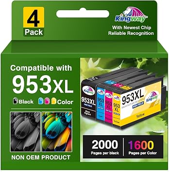 KINGWAY 953XL Ink Cartridges 4-Pack, High Yield Remanufactured for HP 953XL Ink Cartridges Multipack, Compatible with HP Officejet Pro 7740 7720 8720 8710 7730 8730 8740 8715 8725 8210 8718 8728 8218