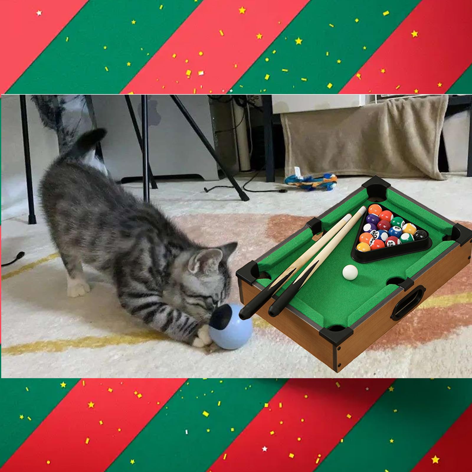 Mini mesa de billar de madera, juego de mesa para fiestas nocturnas familiares, regalo para amantes de los gatos