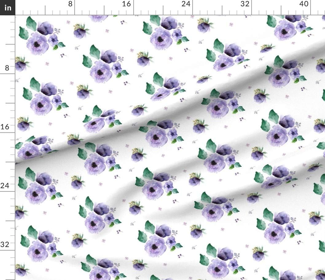 Spoonflower Fabric - Lilac White Boho Floral Flowers Girl Purple Lavender Watercolor Violet Printed on Petal Signature Cotton Fabric Fat Quarter - Sewing Quilting Apparel Crafts Decor