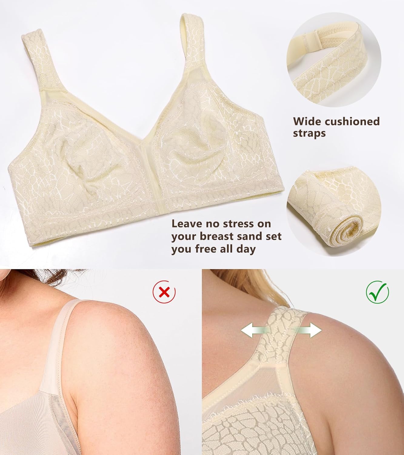 DotVol Women's Full Figure Minimizer Bras Comfort Large Busts Wirefree Non Padded Plus Size Bra - Image 5