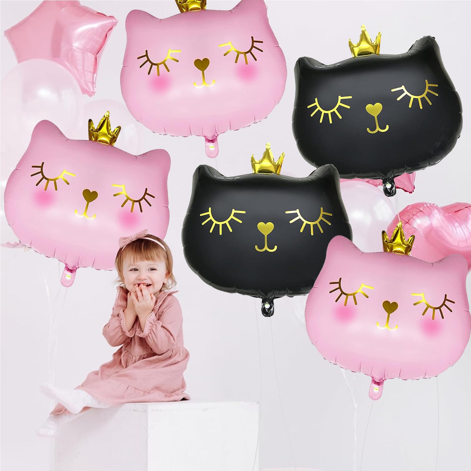 Palloncini In Alluminio Per Gatti KOBOKO - 6 Pezzi, Con Stelline E Zampe, Decorazione Compleanno A Tema Felino - 2