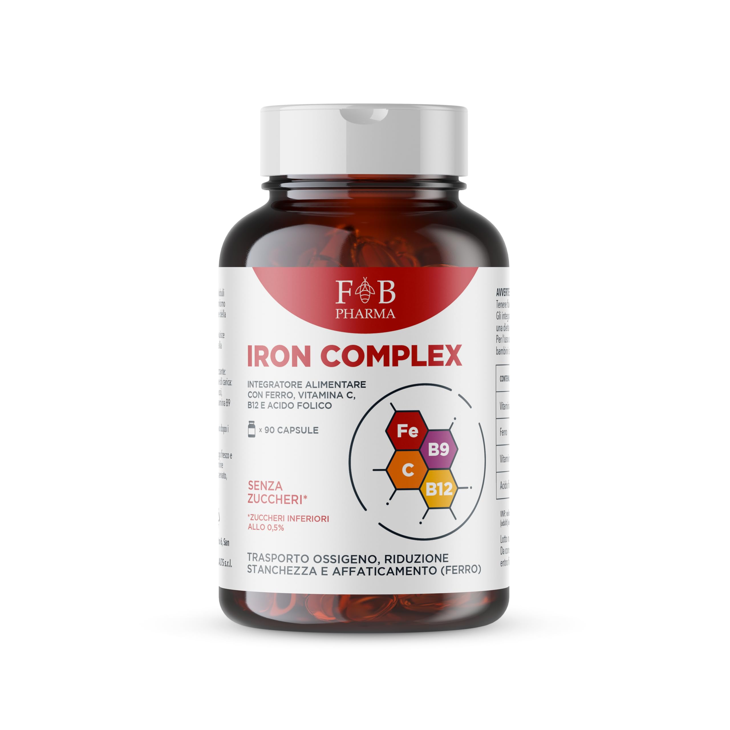 FB PHARMA - Integratore Ferro + Acido Folico + Vitamina C + Vitamina b12 - Iron Complex 90 compresse per CARENZE | SISTEMA IMMUNITARIO | RIDUZIONE STANCHEZZA E AFFATICAMENTO