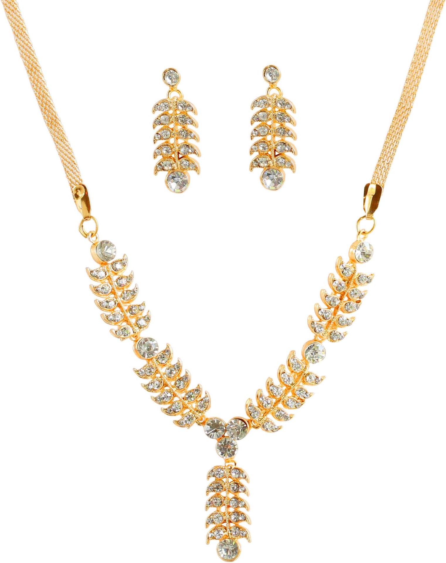 Indian Bollywood Intricately crafted Diamond Look Rhinestone crystal Colorful Wedding Designer Jewelry Necklace Set In Gold And Silver Tone For Women.