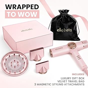 ELLA BELLA Professional Ionic Hair Dryer with Diffuser Negative Ion Blow Dryer Suitable All Hair Types Intelligent Heat Control & Rapid Drying Speeds Lightweight Design Low Noise Technology