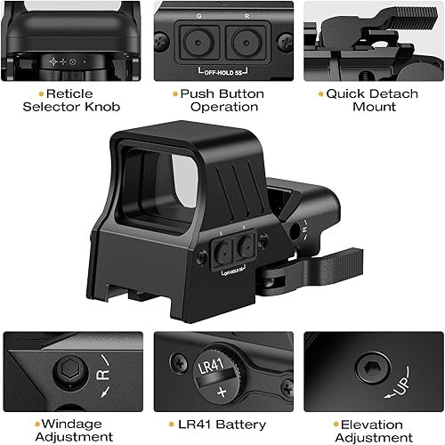 Miniatura 6 de MidTen 1X22X33 Vista de punto verde rojo 4 retículas vista refleja montaje rápido desmontable 0.787 in riel