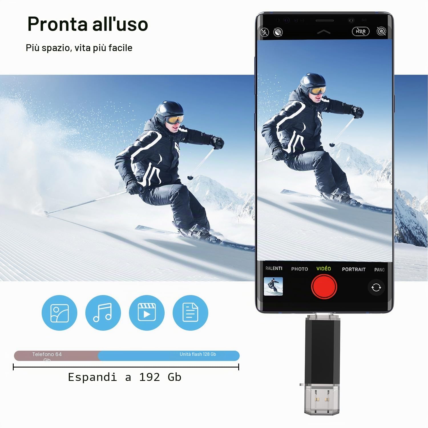 RAOYI Chiavetta USB C 128GB 3.0 Pendrive 2-IN-1 OTG per Smartphone Android e PC, Unità Flash USB Tipo C con Connettore Duale(Nero)