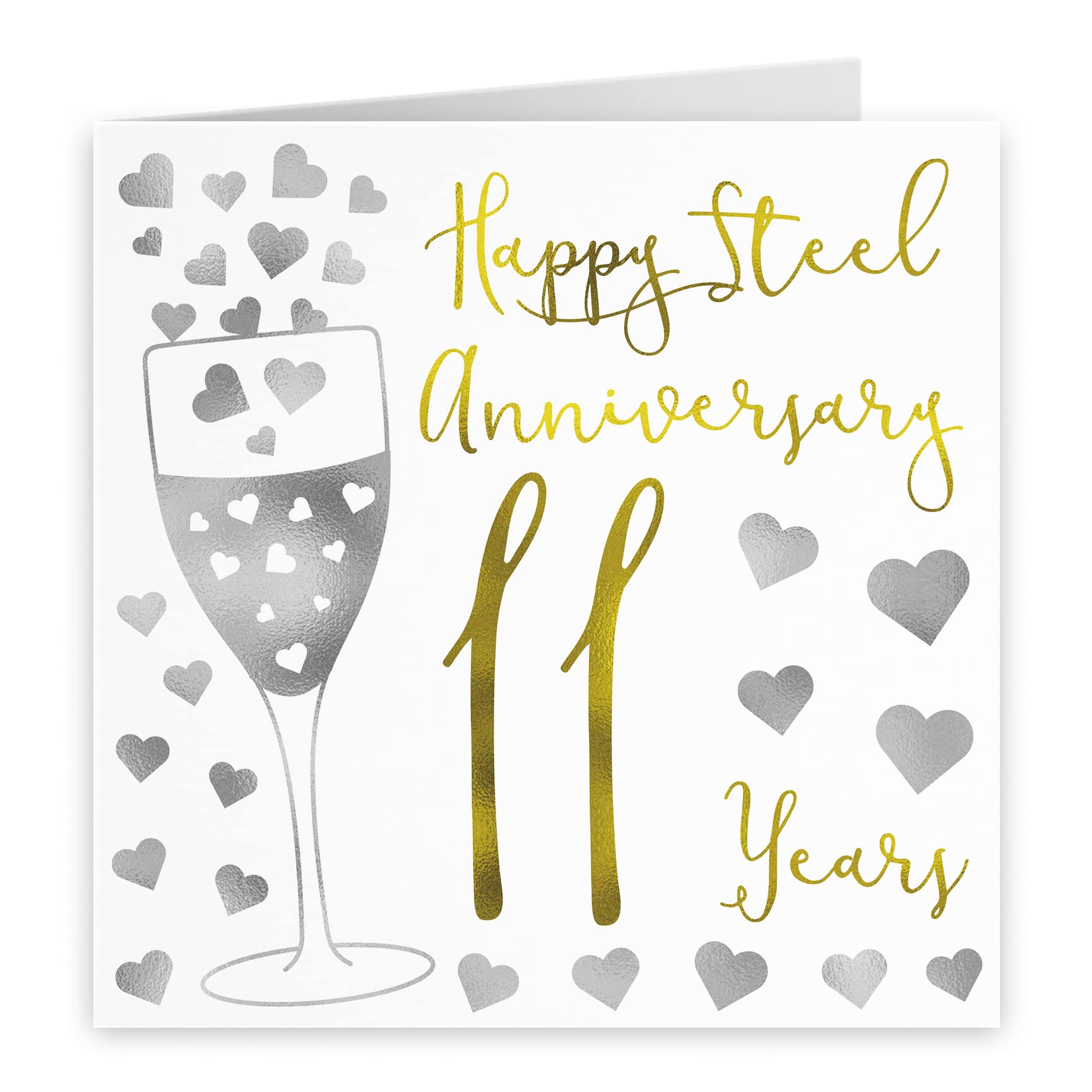 Hunts England, 11th Wedding Anniversary Card, Happy Steel Anniversary, 11 Years, Silver Hearts Collection - Image 2