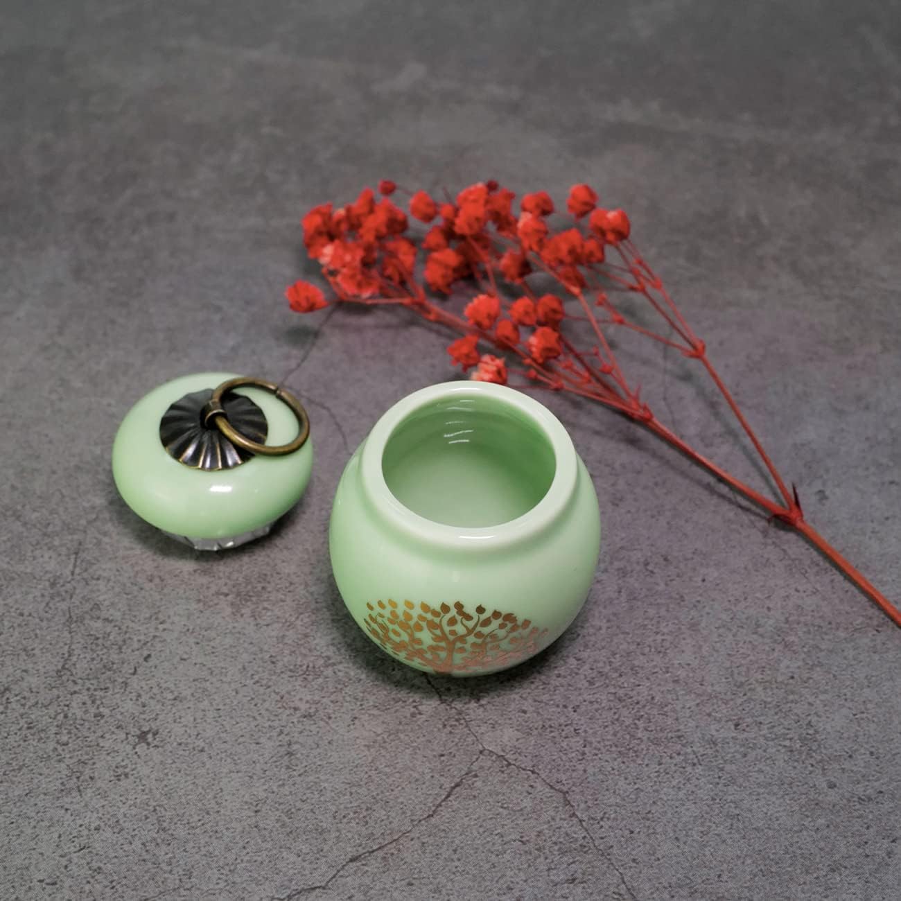 Set of 4 Small Ceramic Keepsake Urns for Ashes, Mini Decorative Tree of Life Urn for Adult Human Male Female Man Women Pet Dog Cat Remains with Gift Box