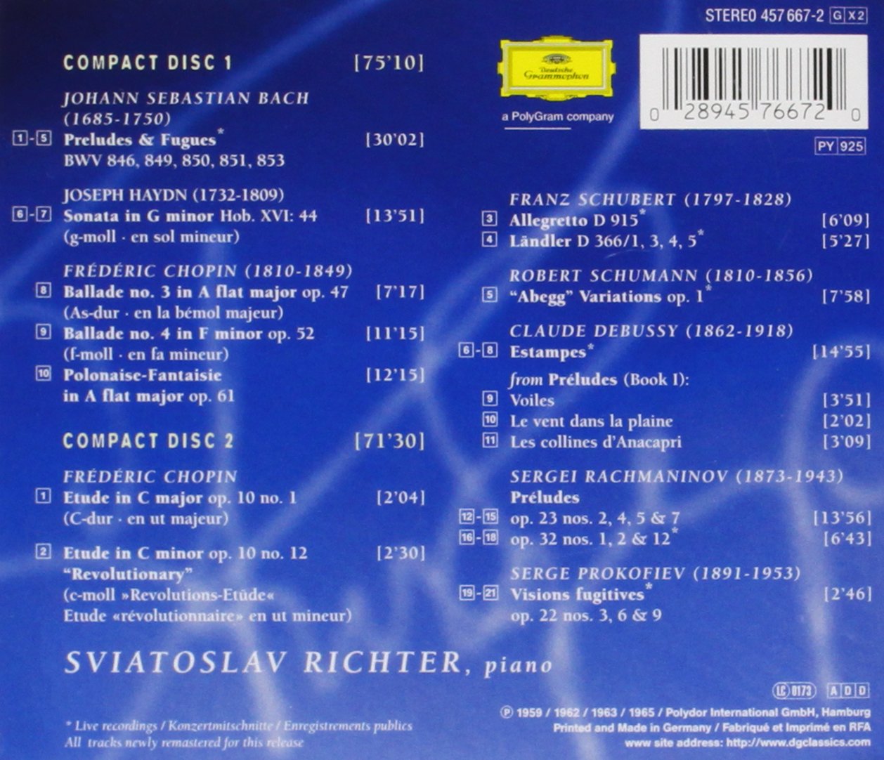 Sviatoslav Richter: Legendary Recordings 1959-65