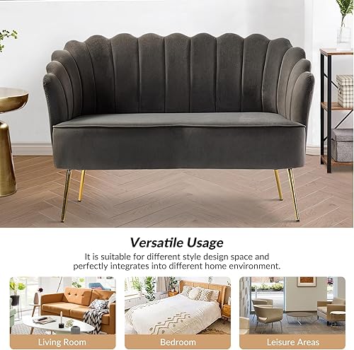 Miniatura 270 de HULALA HOME Moderno sofá biplaza de terciopelo con respaldo en forma de flor, cómodo sofá tapizado de 2 plazas con patas de metal dorado, sofá