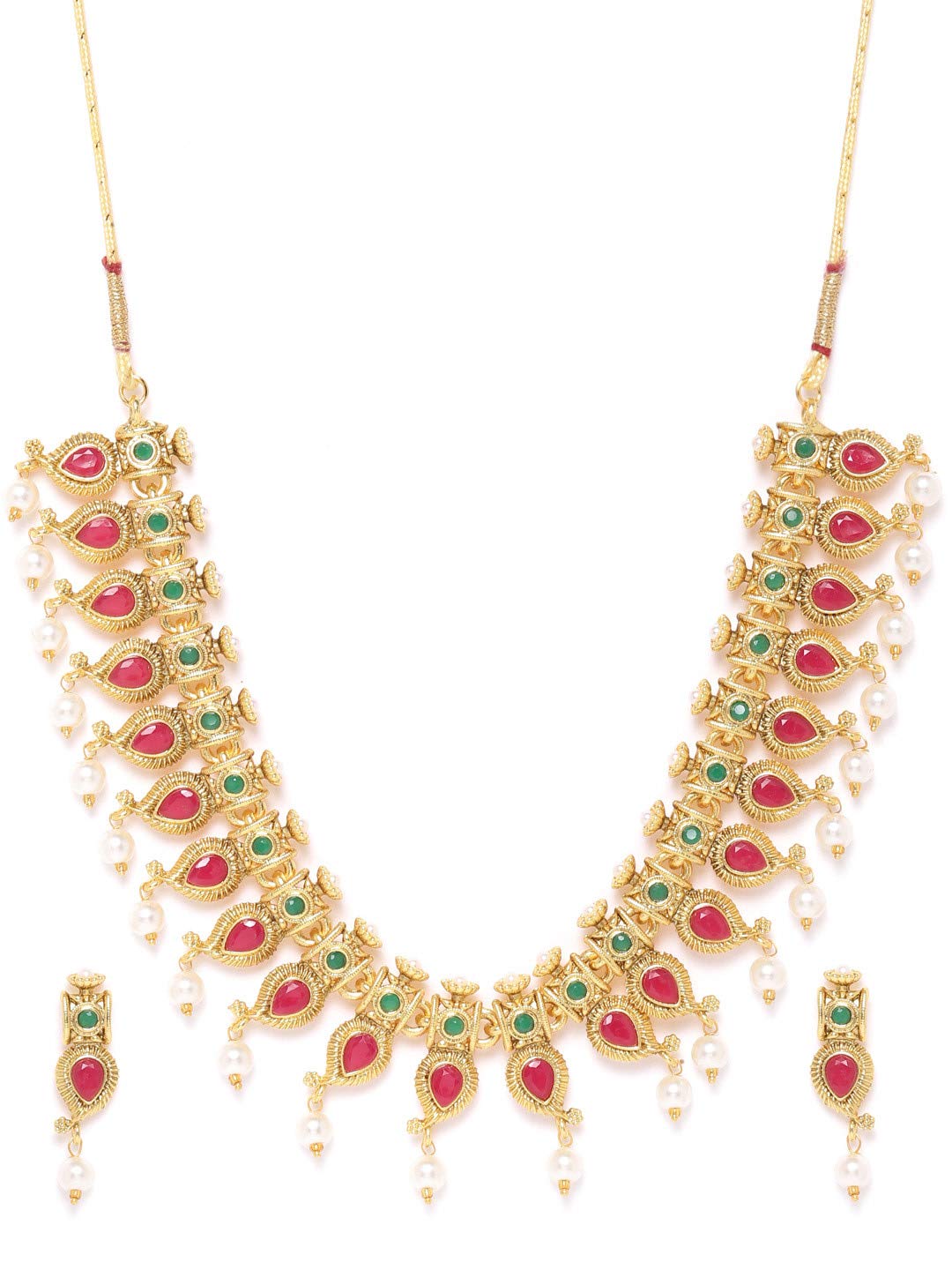 ZAVERI PEARLS Green & Pink Stones Traditional Pearls Choker Necklace & Earring Set For Women-ZPFK9555 (B08G54WRZ7) Amazon Price History, Amazon Price Tracker