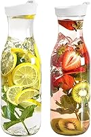 Vista 11 de DilaBee Jarra de plástico con tapa (paquete de 4, 32 onzas) dispensador redondo de bebidas de plástico para agua, jugo, té helado, jarras de agua