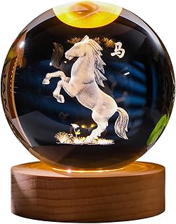 馬の置物 LED オーブ - 6x8cm 透明アクリル、輝く卓上アクセント、発光クリスタル置物 |照らされた馬の彫刻、鮮やかなデスクオーナメント、子供のプレイルームのデスク照明装飾用