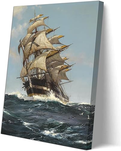 Vista 16 de RAOMAAE Cuadro de arte de pared de batalla naval, barco pirata, velero, póster impreso, lienzo moderno, hogar, sala de estar, oficina, decoración