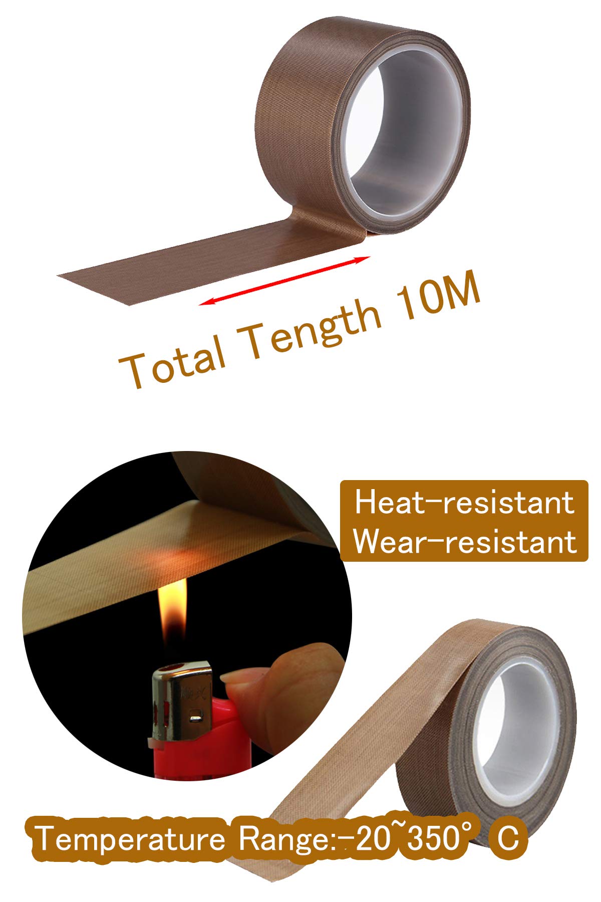 DY.2ten Cinta Telfon de fibra de vidrio recubierta de PTFE, 50mm x 10m, cinta de alta temperatura,Cinta transportadora mecánica de secado, Cinta de teflón para máquina selladora al vacío