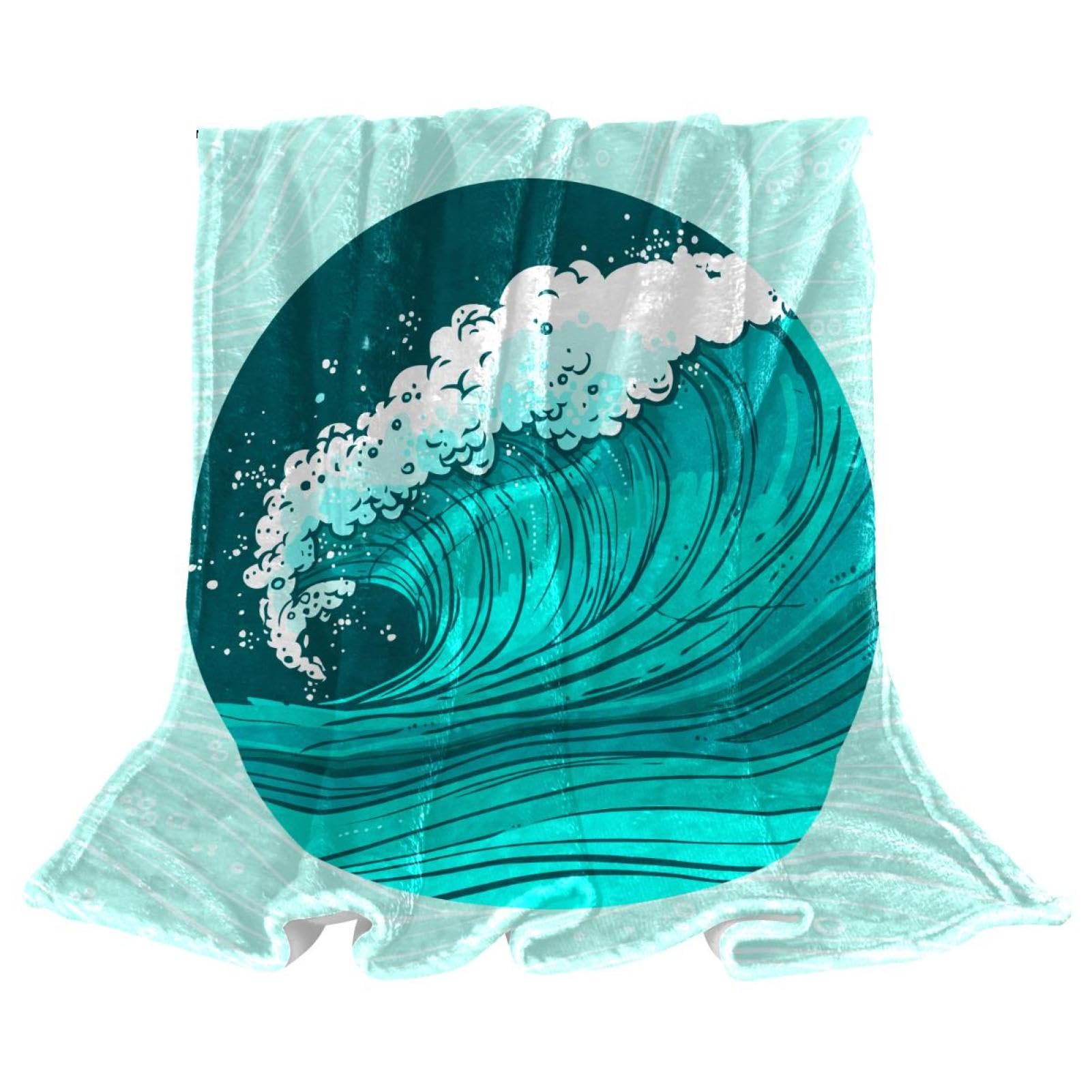 Couverture polaire vagues bleues pour cocooning sur le canapé du salon