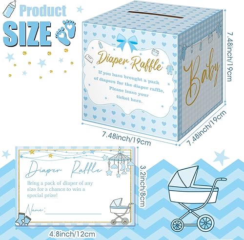 Miniatura 4 de Teling 51 boletos para rifas de pañales con caja de tarjetas, decoración de baby shower, caja de soporte para baby shower, para fiesta de rifa de