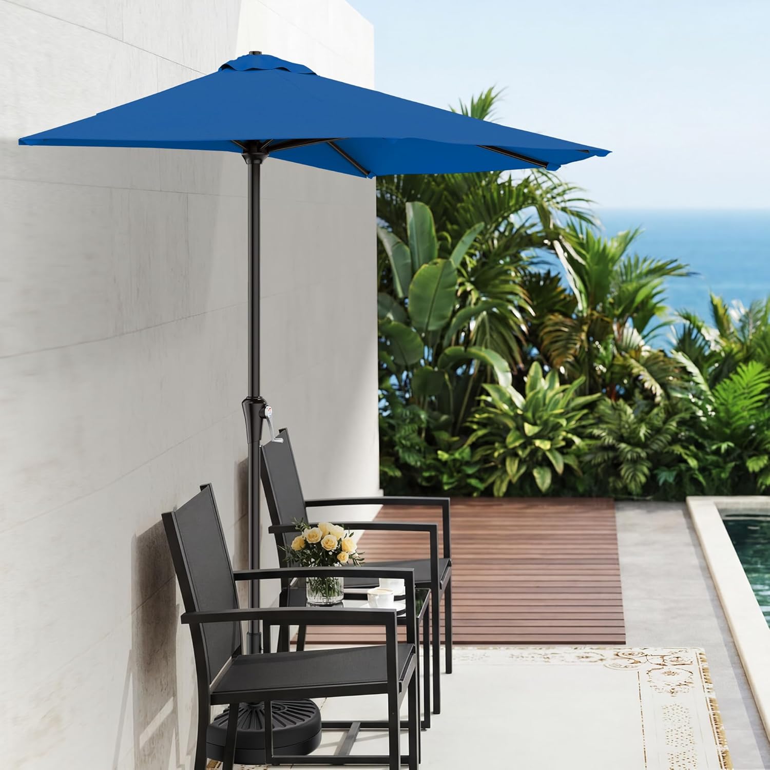 AreShark 9FT Half Patio Umbrella, Outdoor Wall Umbrella with Crank & 5 Sturdy Ribs, Table 1/2 Umbrella Patio for Garden, Deck, Balcony and Pool, Royal Blue