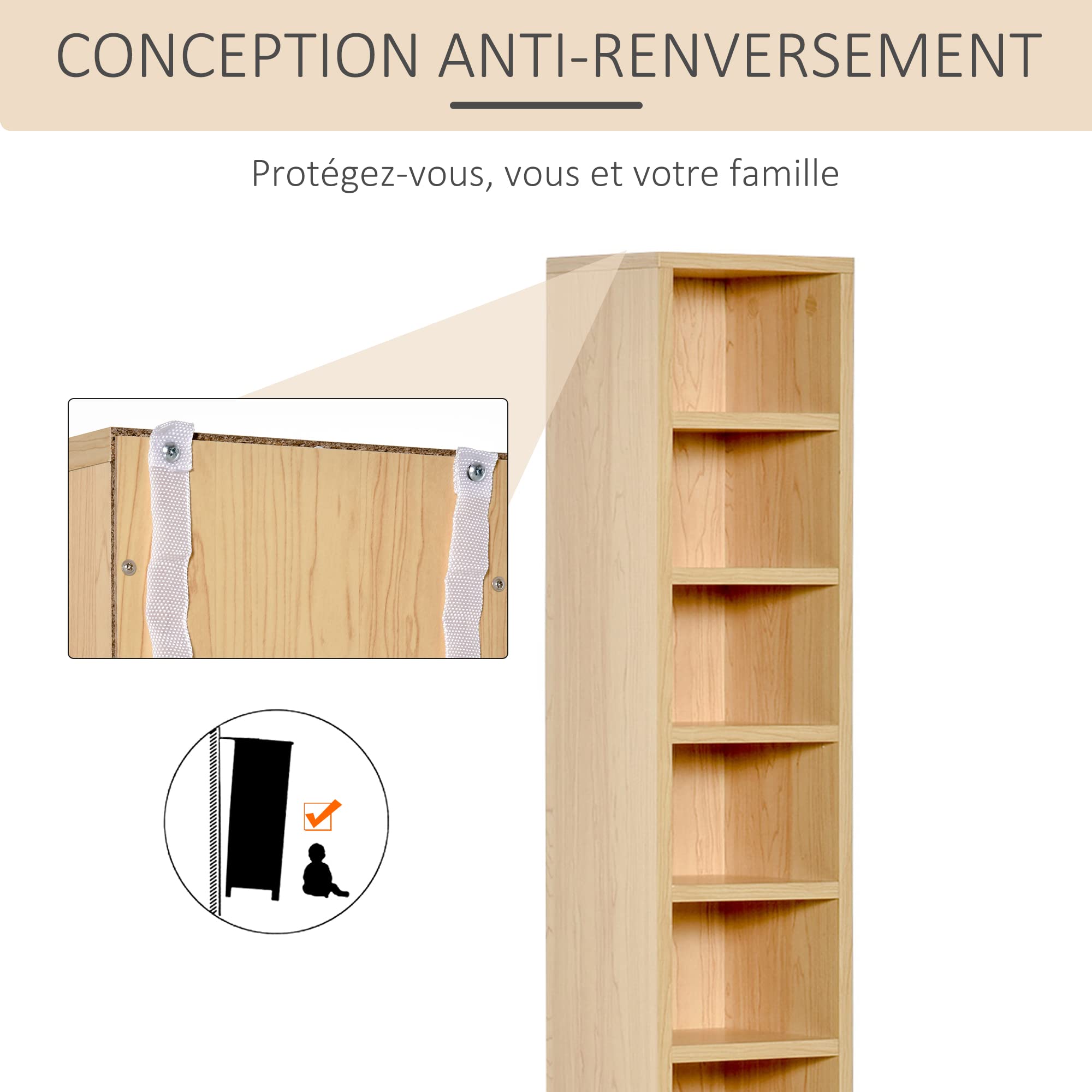 HOMCOM Lot de 2 étagères colonnes Armoire de Rangement CD-DVD 6 + 6 Compartiments dim. 21L x 19l x 88H cm capacité Max. 160 CD Naturel