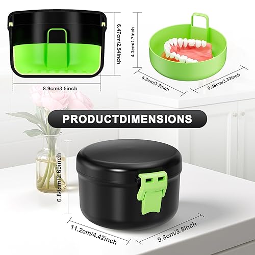 Miniatura 2 de Estuche de dentadura a prueba de fugas, caja de limpieza de bloqueo seguro con colador para viajes, hogar y oficina, cuidado completamente limpio