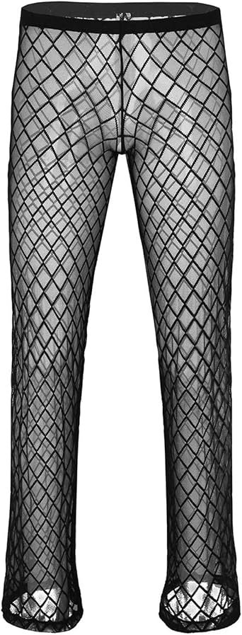 ZUYPSK Mens Fishnet See Through Mesh Pants Openwork Sleep Lounge Long Trousers Nightwear