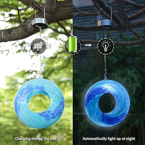 Miniatura 4 de VCUTEKA Comedero solar para pájaros para colgar en exteriores con recipiente de vidrio de forma redonda para atraer más aves silvestres para