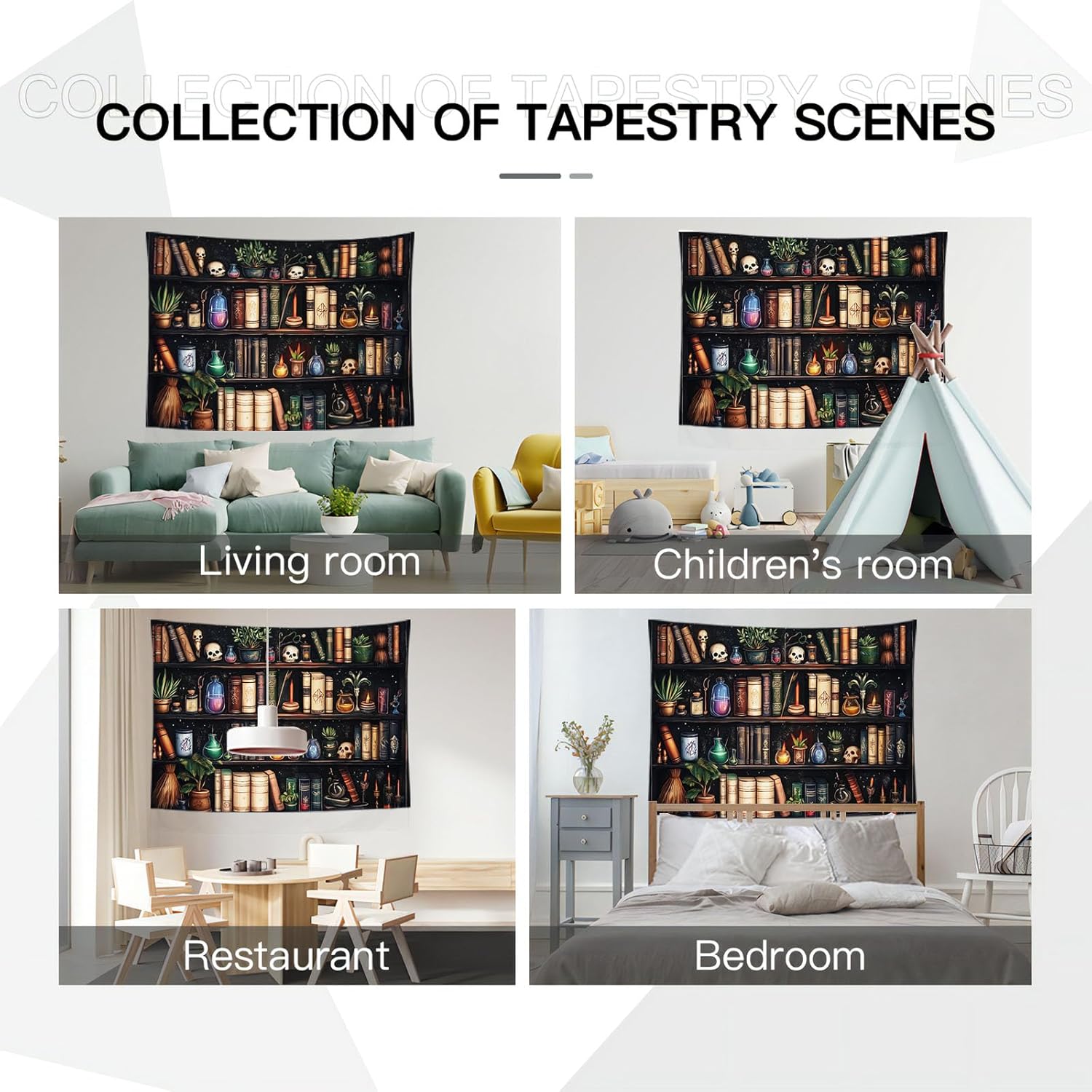 DLERFLOVR Gothic Bookshelf Tapestry Candle Books Wall Hanging Backdrop Wall Art Dark Brown Home Decor for Bedroom Living Room Aesthetic - 90"x68"