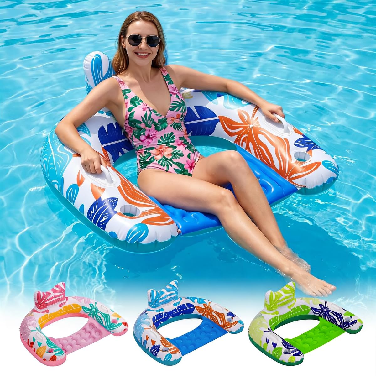 Photo 1 of BSIEZC Pool Floats, 3Pack Inflatable Pool Floats Adult & Kids, U-Shaped Pool Float Lounger with Comfortable Headrest,Cup Holders Sturdy Handles, Portable Pool Floats Chair Floaties for Pool Lake Beach