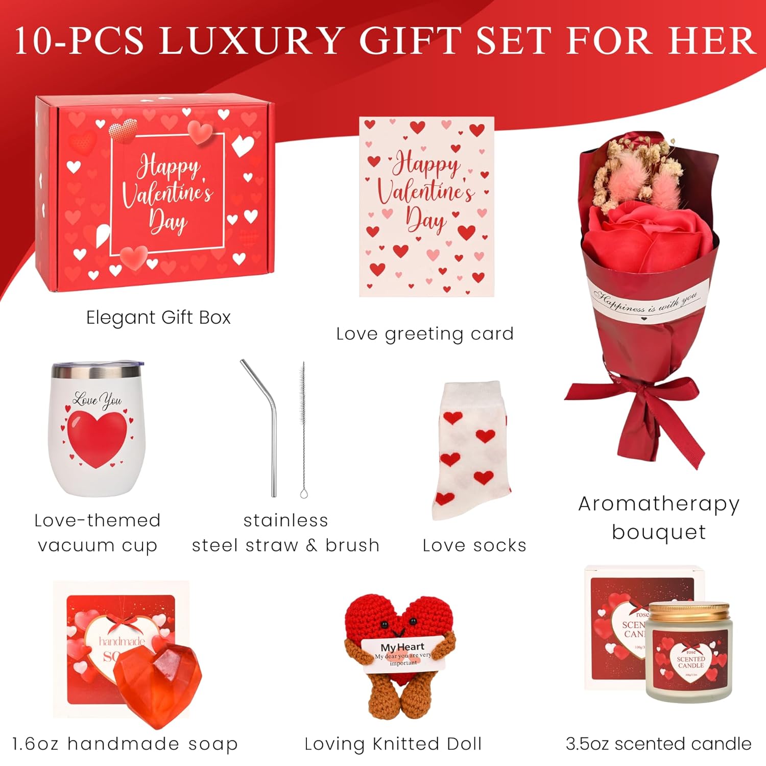 Luxury Valentine’s Spa Gift Set for Her – 10-Piece Romantic Self-Care Box with Scented Candle, Bath & Body Treats, Relaxation Spa Kit for Women – Perfect Valentine’s Day Gift