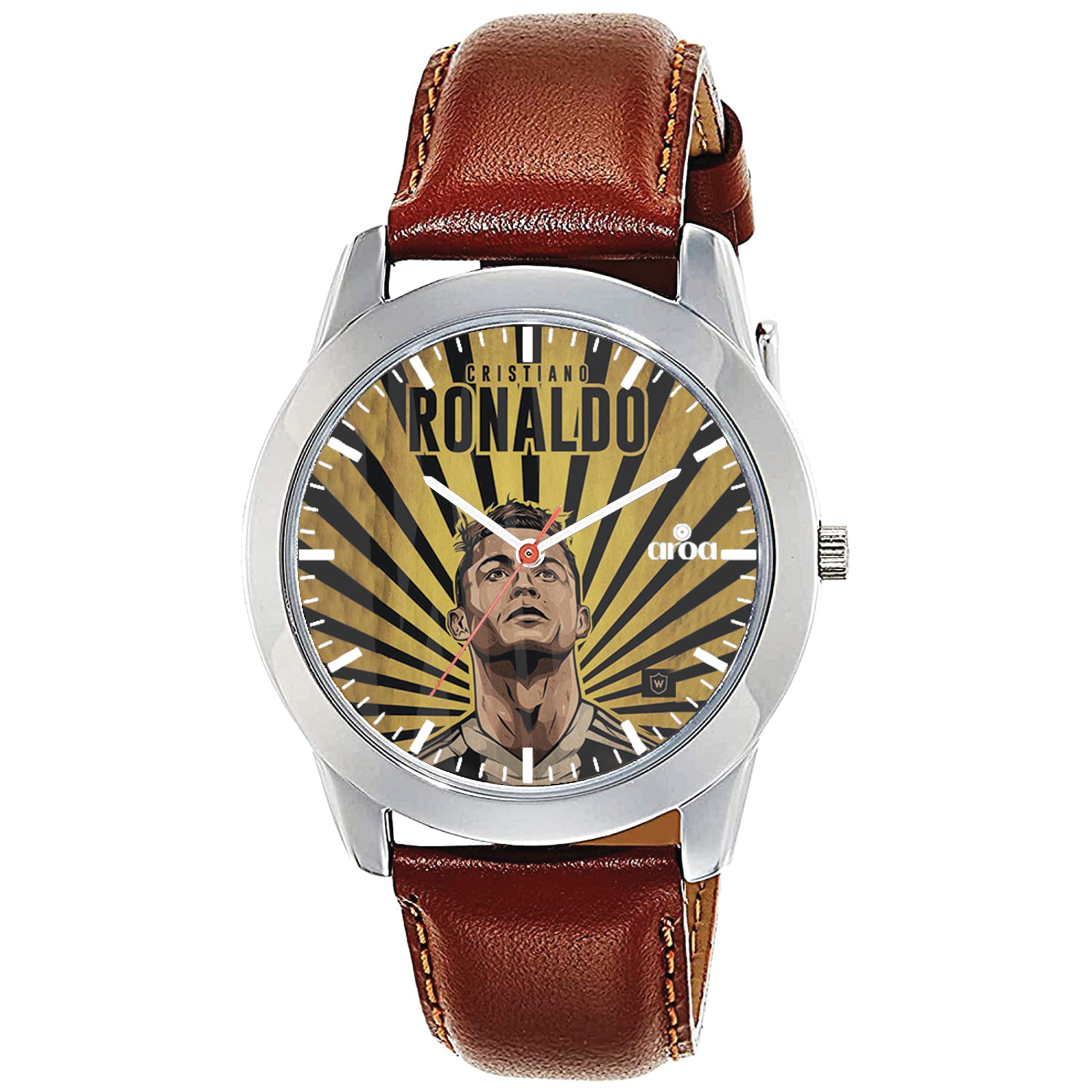 AROA Watch New Watch for Cristiano Ronaldo Gold Art Steel Metal Type Analog Brown Strap Watch Gold and Black Dial for Men Stylish Watch for Boys (B0BZP4H9PL) Amazon Price History, Amazon Price Tracker