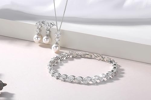 Miniatura 4 de Joyas de boda para novia, dama de honor, aretes colgantes de perlas y collar con dije, joyería nupcial para promesa de boda