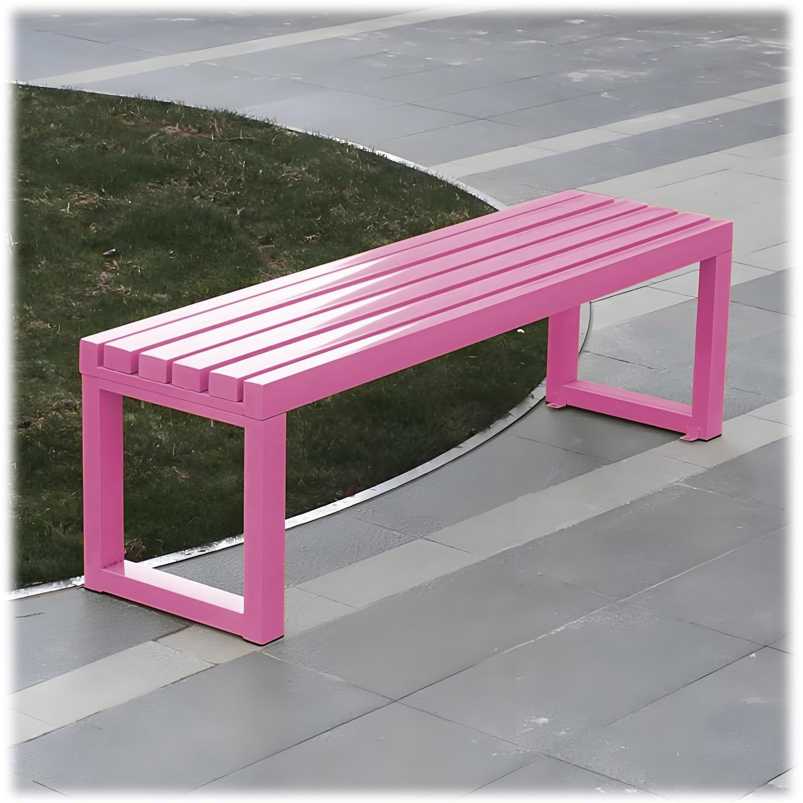 Banco de metal resistente para exteriores, sin respaldo, para jardín, parque, 1 m a 1,8 m, elegante mueble de listones para patio, porche, entrada (rosa, 1,20 m)