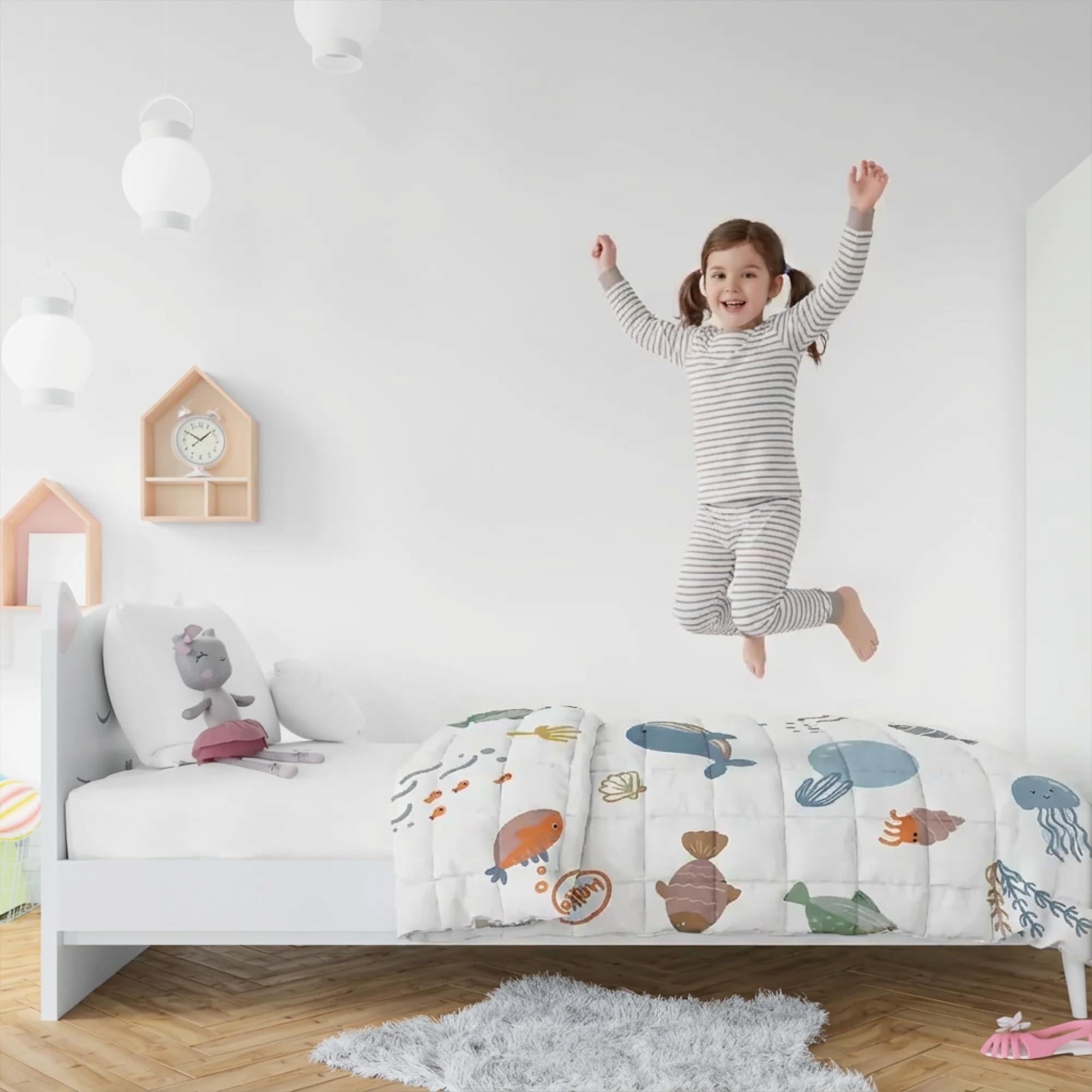 Dailydream Manta Pesada para niños, 104x150 cm, 3,2 kg, diseño de Espacio, de algodón 100%, Relleno de Perlas de Cristal, Manta terapéutica para Peso Corporal 36-55 kg