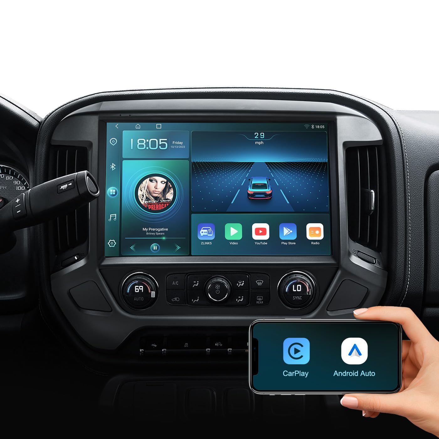 13.1 inch Car Stereo Radio for Chevy Silverado/GMC Sierra 2014-2018,Android 12 Touch Screen with Wireless CarPlay, Android Auto,GPS Navigation/WiFi/