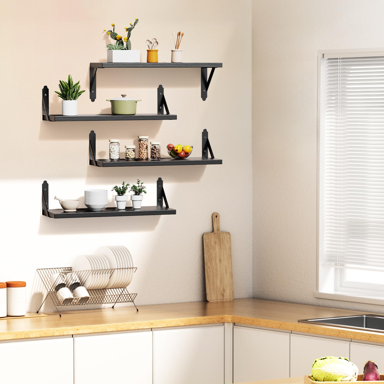 Black Floating Shelves - Set of 4 -6