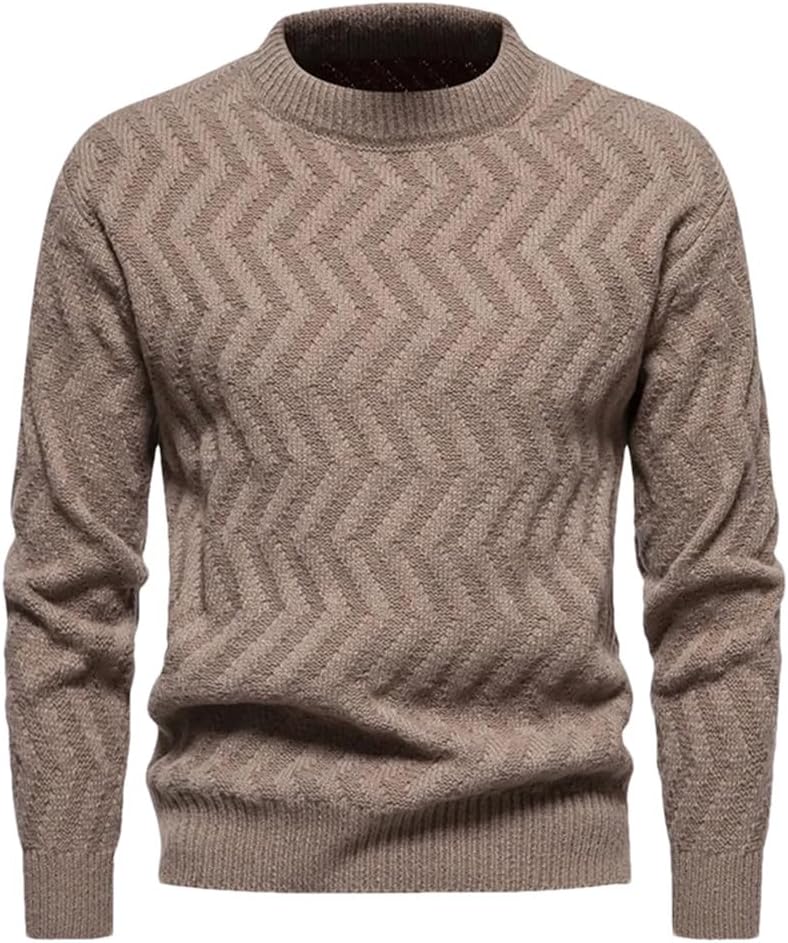 Men's Round Neck Ribbed Patchwork Simple Knitted Sweater Solid Color Casual Slim Fit Pullover Sweater