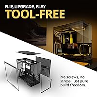 Vista 5 de Geometric Future Torre media de vidrio templado M5, caja para juegos E-ATX/ATX, acero de 0.047 in, tipo C, paneles sin herramientas, soporte 420/360