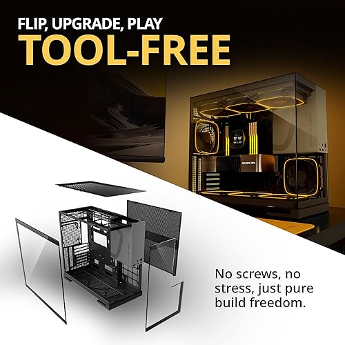 Miniatura 5 de Geometric Future Torre media de vidrio templado M5, caja para juegos E-ATXATX, acero de 0.047 in, tipo C, paneles sin herramientas, soporte 420360