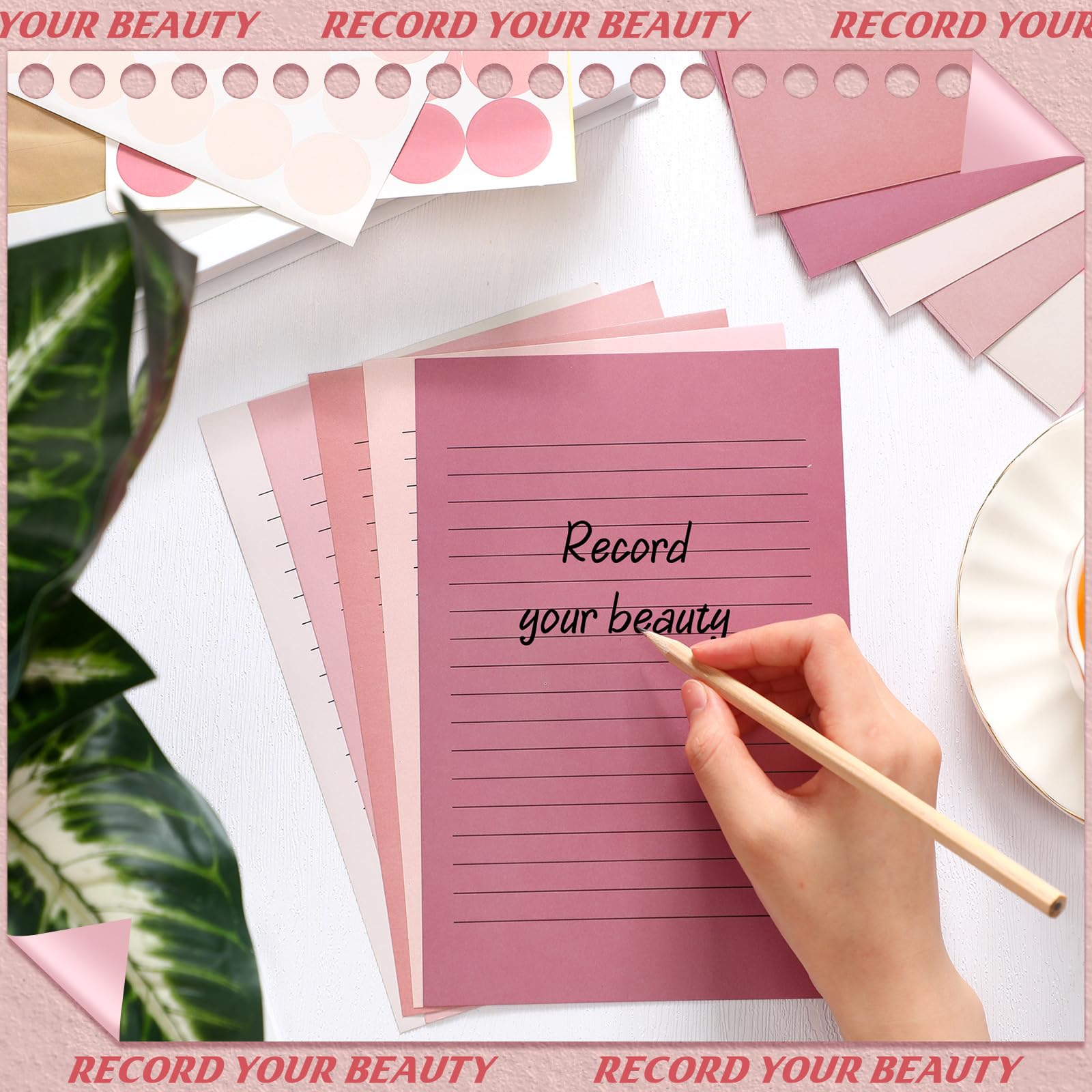 Gilprop Juego de 100 piezas de papel de papelería con diseño de rosas polvorientas y sobres, incluye 50 papeles de papel para escribir cartas y 50 sobres para oficina escolar, 5.5 x 8.25 pulgadas