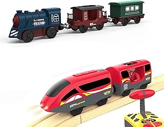 Train Toy Electric Train and Battery Operated Train with Remote Control Vehicles for Wooden Tracks, Compatible with Thomas, Brio