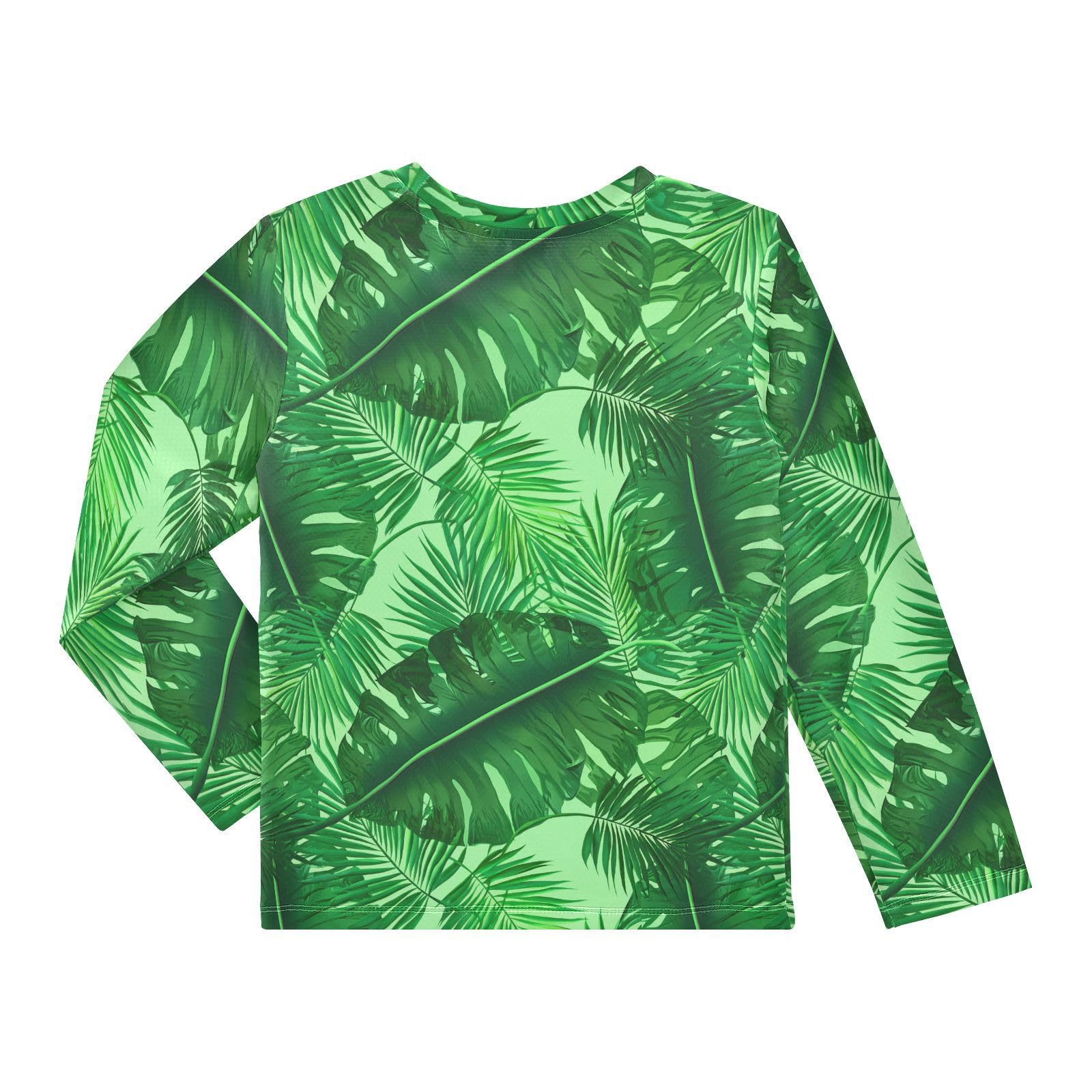 DOMIKING Monstera Palm Fronds Green Boys Long Sleeve Rashguard Shirt Kids Quick Dry Swim Shirt for Running Swiming Pool 9-10T
