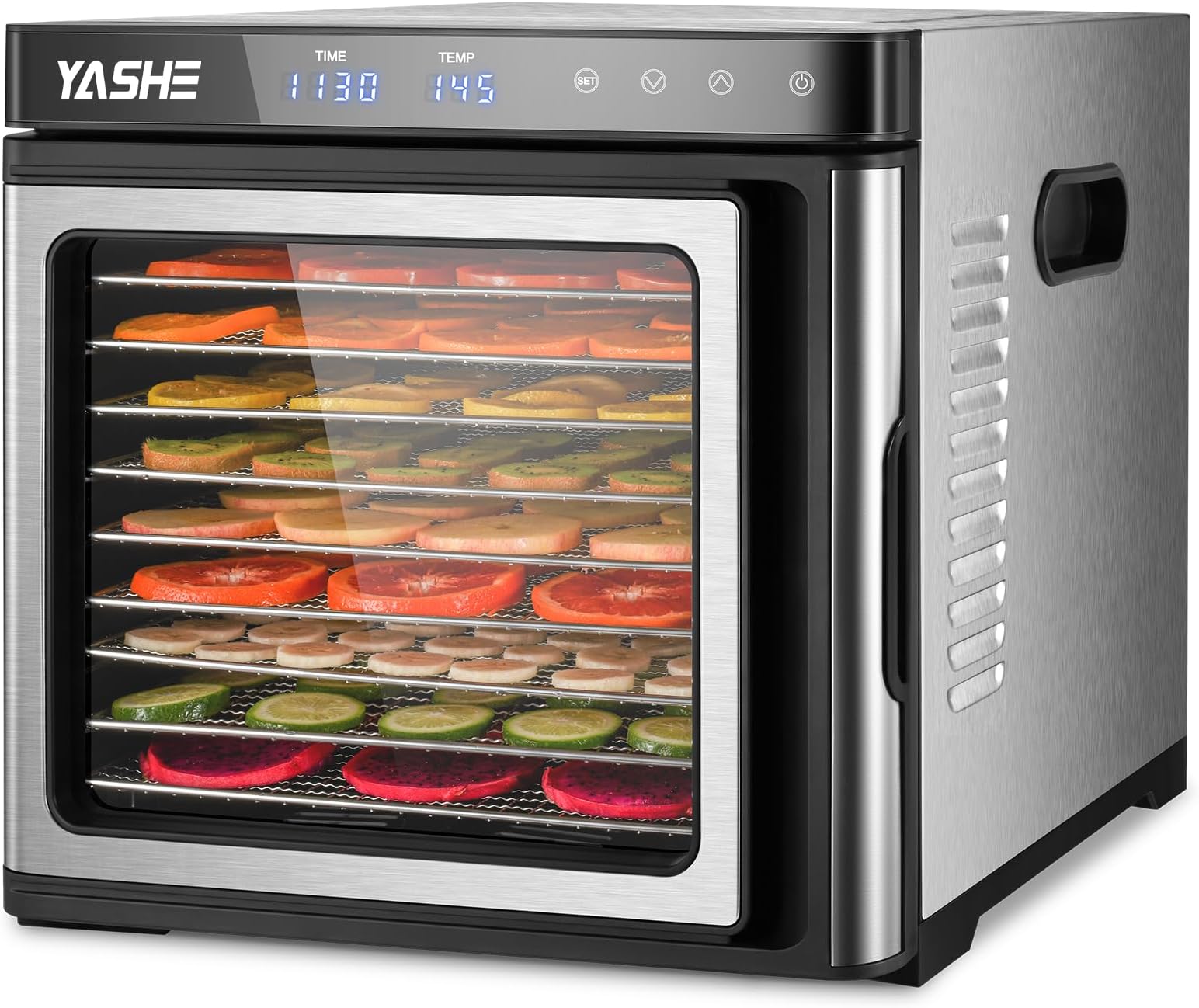 Food Dehydrator Machine, 9-Tray Stainless Steel Jerky Dehydrator, 1000W Food Dryer with Adjustable Timer & Temperature, Recipes Included for Meat, Fruits, and Herbs