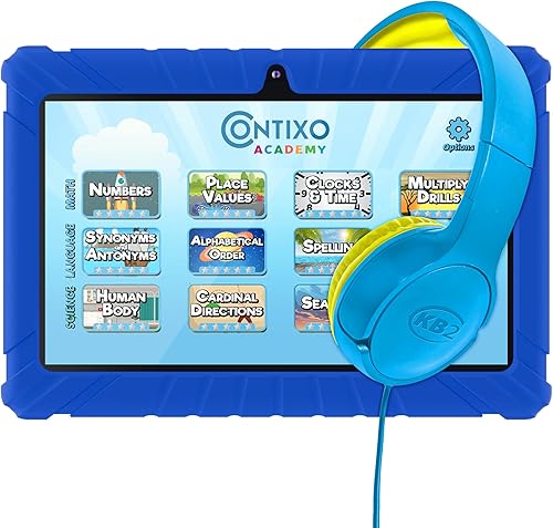 Paquete de Tableta Contixo de 7" para Niños - Tabletas de Aprendizaje y Auriculares para Niños, Incluye Más de 50 Libros de Cuentos de Disney (Valor