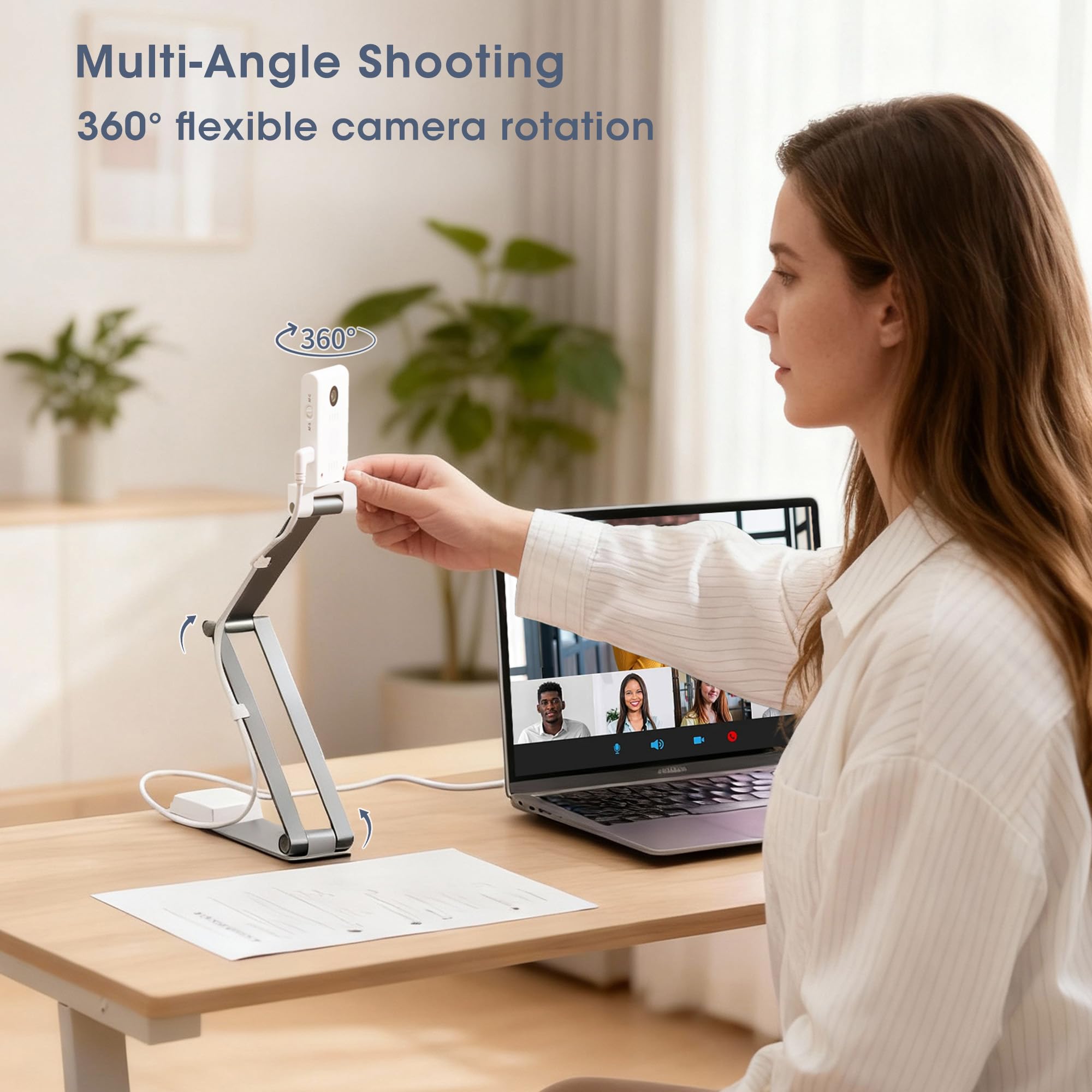 Dokumentenkamera Scanner 16MP Mobil: 4K Dokumentenscanner mit A3 USB Autofokus AI Rauschreduzierung & OCR für Zoom Teams Webinar Online Unterricht Klassenzimmer Schule