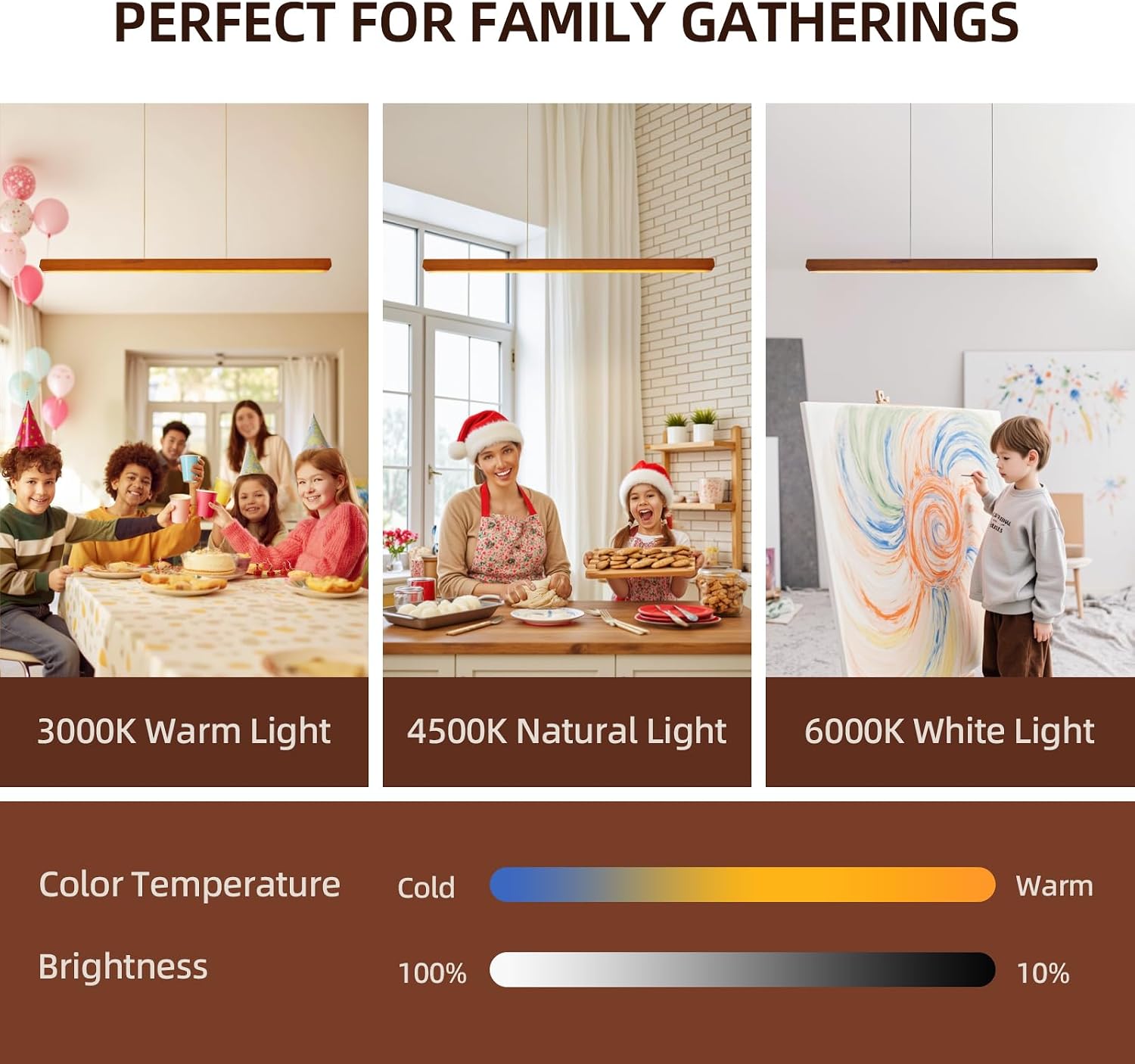 Wood Linear Pendant Light,47'' Dimmable Kitchen Island Lighting with Remote,28W LED Island Lights for Kitchen, Adjustable Linear Chandelier for Dinning Light Fixture,Pool Table Light Wood